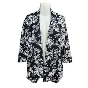 Slinky Brand Open Front Cardigan Jacket XL Black White Floral